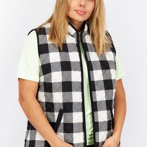 KAREN SCOTT BUFFALO-CHECK PUFFER VEST DEEP BLACK M
